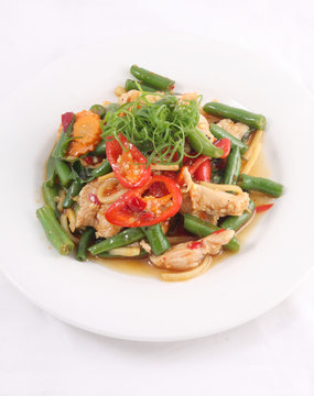 Thai food stir fried with chicken and chilli basil.