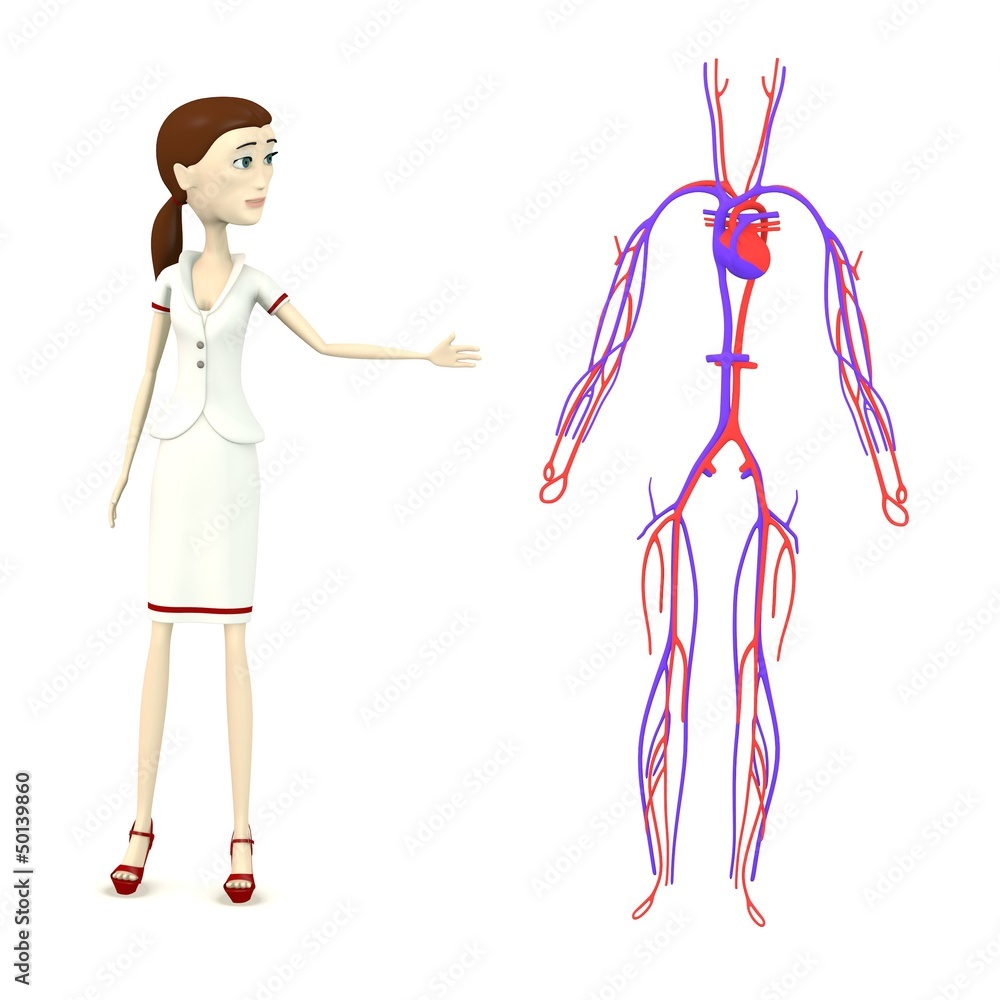 Sticker 3d render of cartoon character with circulatory system