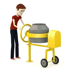 3d render of cartoon character with cement mixer