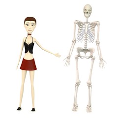 3d render of cartoon character with female skeleton