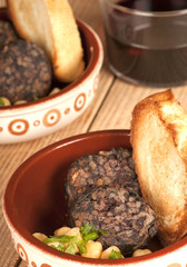 Spanish tapa morcilla and chick peas