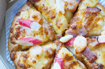 Close-up of sea food pizza