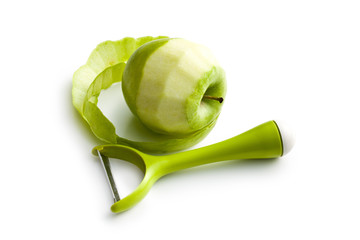 peeled green apple with peeler