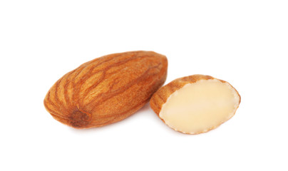 One full and half almonds (isolated)