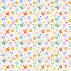 Seamless pattern with flowers and butterflies