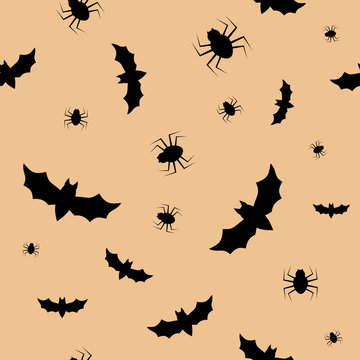 Seamless pattern with bats and spiders