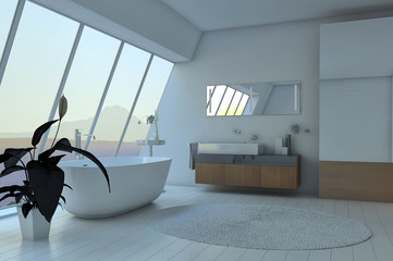 Exclusive Luxury Bathroom Interior with aerial view