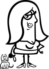 happy woman with puppy cartoon