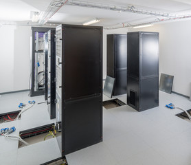 server room with server cabinets