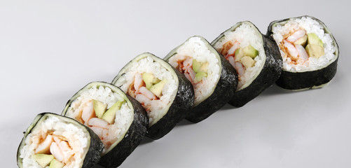 sushi with shrimp and avocado