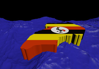 Uganda map flag in abstract ocean illustration