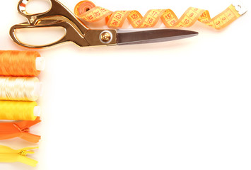 Sewing accessories and fabric close-up