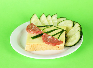 Fun food for kids on green background