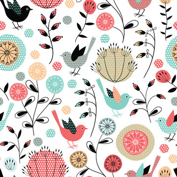 Fototapeta Seamless pattern.Birds and flowers