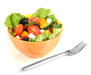 Tasty Greek salad isolated on white