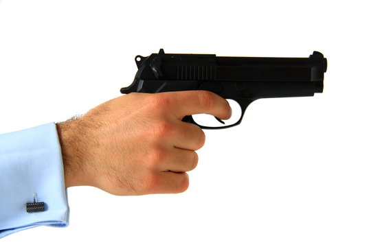 business man holding pistol