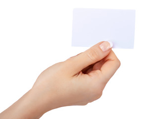 hand with a blank card isolated
