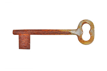 Vintage rusty key, isolated on white background