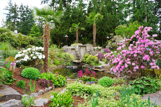 Spring American Northwest home landscape garden.