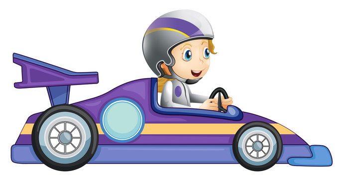 A girl in a racing car