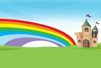 Peel and stick wall murals Castle A castle and the rainbow
