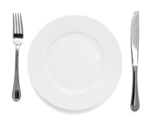 knife and fork with plate