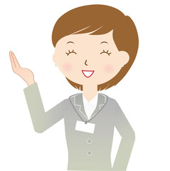 女性　スーツ　案内　笑顔