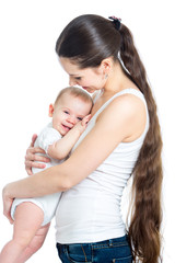 mother with her baby isolated on white