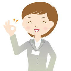 女性　スーツ　笑顔でOKサイン