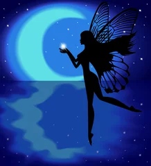 Poster Silhouet fee meisje met een ster © ferdiperdozniy