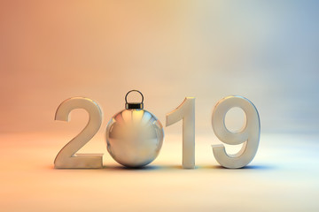 2019New Year date with Christmas bauble