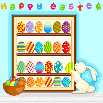 vector illustration of bunny decorating colorful Easter egg