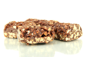 Chocolate sweets with nuts, isolated on white