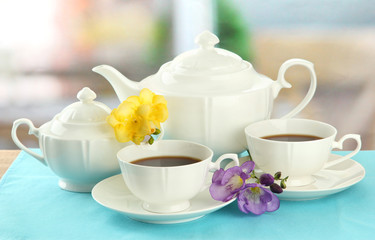 Beautiful tea service on table