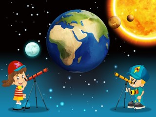 Naklejka premium Układ słoneczny - Droga Mleczna - astronomia dla dzieci