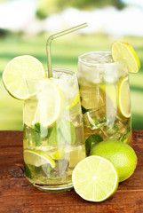 Glasses of cocktail with lime and mint