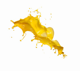 Shot of yellow paint splash, isolated on white background 