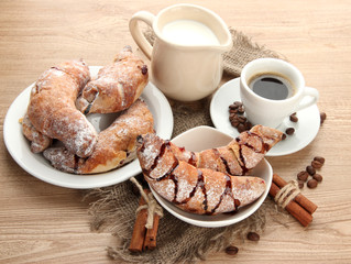 Light tasty breakfast, on wooden table