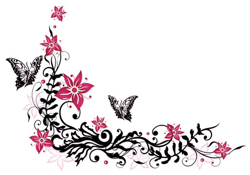 Sommer, frame, Bl&auml;tter, Laub, Ranke, pink, schwarz