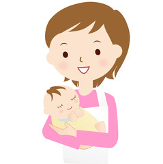 女性　赤ちゃんを抱く