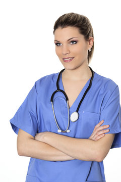 Portrait Of Woman Doctor In Blue Uniform