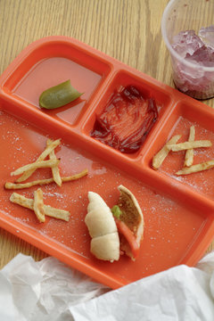 Lunch tray with food remains