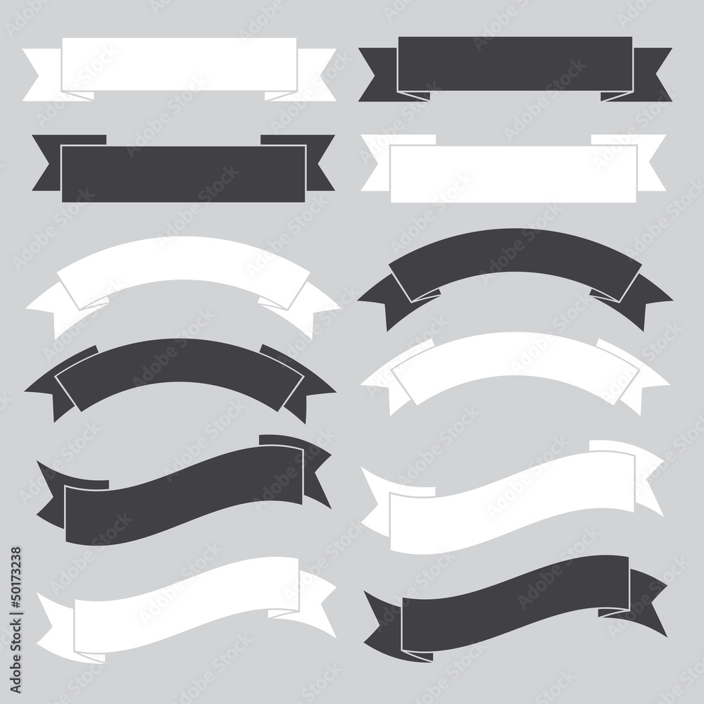 Wall mural old ribbon banner ,black and white.