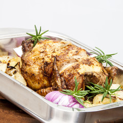 Grilled chicken legs on white background