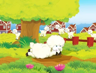 Plaid mouton avec photo Ferme Les joyeuses Pâques - illustration pour les enfants
