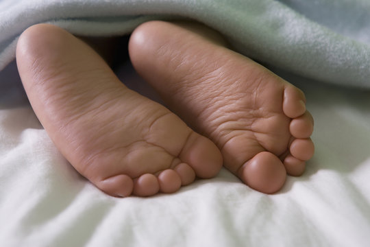 Close up of Hispanic baby boy's feet