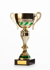 golden cup of the winner isolated on white background