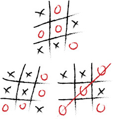 Tic-tac-toe set on a white board