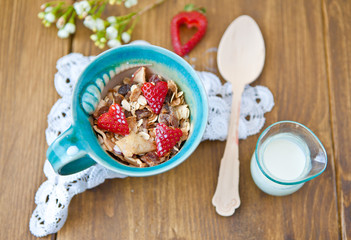 Homemade granola with strawberries