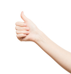 A girl holding her thumb raised up